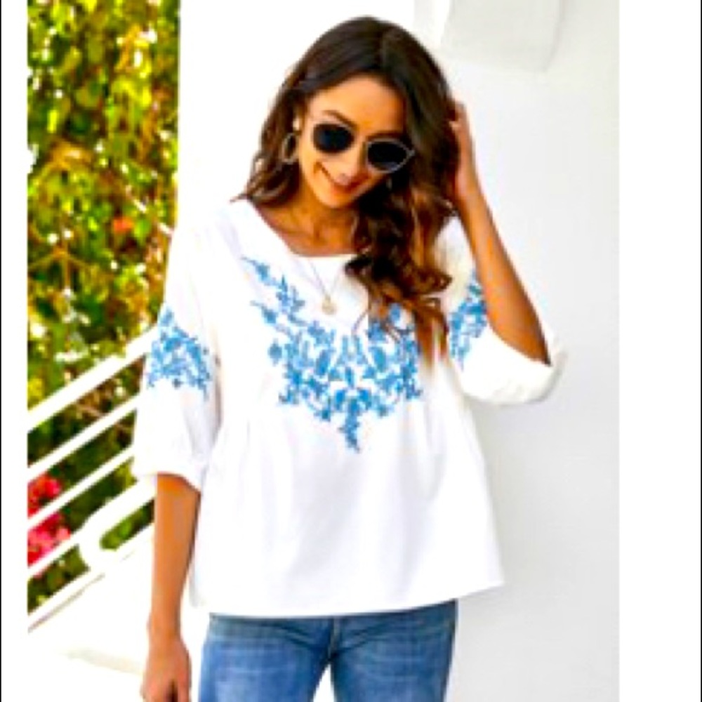 NWT ☀️white & blue blouse ☀️